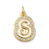 Brass Micro Pave Cubic Zirconia Pendants, with Jump Rings, Real 18K Gold Plated, Letter S, 19x13x2mm, Hole: 3.8mm(KK-K354-02G-S)
