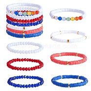 7Pcs 7 Style Handmade Polymer Clay Heishi Surfer Stretch Bracelets Set, Natural Malaysia Jade Beads Stackable Bracelets, Preppy Jewelry for Women, Mixed Color, Inner Diameter: 2-1/8 inch(5.3cm), 1Pc/style(BJEW-SW00075)