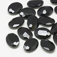 Pointed Back Glass Rhinestone Cabochons, Faceted, Oval, Jet, 10x8x4mm(RGLA-T080-8x10mm-02)