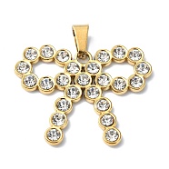 Ion Plating(IP) 304 Stainless Steel Rhinestone Pendants, Bowknot, Clear, 25x31.5x2.5mm, Hole: 7x4.5mm(STAS-Z066-06G-02)