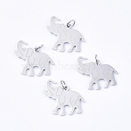 Non-Tarnish 201 Stainless Steel Pendants, with Jump Rings, Elephant, Stainless Steel Color, 18.5x20x1mm, Hole: 3mm, Jump Ring: 5x0.8mm(STAS-T046-JN267-1)