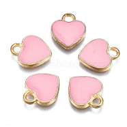 Alloy Enamel Charms, Heart, Light Gold, Pink, 12x10x2mm, Hole: 2mm(X-ENAM-S121-041I)