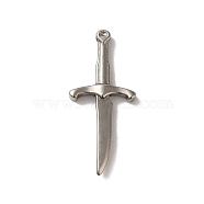 Non-Tarnish 304 Stainless Steel Pendants, Cadmium Free & Lead Free, Sword Charm, Stainless Steel Color, 43.5x19.5x4.5mm, Hole: 1.7mm(FIND-A038-21P)