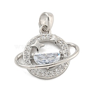 Brass Micro Pave Clear Cubic Zirconia Pendant, with Resin, Planet, Platinum, 17x20x6mm, Hole: 4.5x3.8mm(KK-Q812-05P)