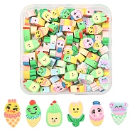 Handmade Polymer Clay Beads, Mixed Shapes with Expression, Mixed Color, 9~14.5x6~10x4~5mm, Hole: 1.5mm, 100pcs/box(CLAY-YW0001-65)