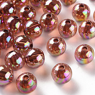 Transparent Acrylic Beads, AB Color Plated, Round, Chocolate, 10x9mm, Hole: 2mm, about 940pcs/500g(MACR-S370-B10mm-765)