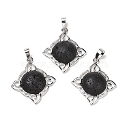 Natural Lava Rock Pendants, with Platinum Tone Brass Findings, Cadmium Free & Lead Free, Rhombus, 42x30x7.5mm, Hole: 8mm(G-M385-06P-A)