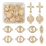 DIY Religion Jewelry Making Findings Kits, Including Alloy Pendants & Connector Charms, with Crystal Rhinestone, Cross with Heart & Flat Round with Virgin Marry & Godness, Light Gold, 18~29x10~24.5x2~2.5mm, Hole: 1.6~2.4mm, 36pcs/box(DIY-TA0008-05)