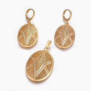 Brass Micro Pave Cubic Zirconia Jewelry Sets, Pendant and Earrings, Long-Lasting Plated, Oval, Real 24K Gold Plated, 44mm, Hole: 4x6mm, 42mm, Pin: 1mm(SJEW-F189-06G)