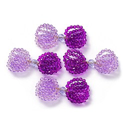 Copper Wire Wrapped Glass Beaded Bowknot Cabochons, Magenta, 24x41x5.5mm(FIND-G058-04F)
