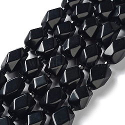 Natural Obsidian Beads Strands, with Seed Beads, Faceted, Rhombus, 12~15x9~12x9~12mm, Hole: 1~1.2mm, about 20~21pcs/strand, 15.20~15.51 inch(38.6~39.4cm)(G-C182-24-01)