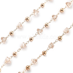 Handmade Brass & Glass Bead Chains, for Necklaces Bracelets Making, Long-Lasting Plated, Soldered, with Spool, PeachPuff, 4.5x4.5x3mm, about 16.40 Feet(5m)/Roll(CHC-L051-03KCG-04)