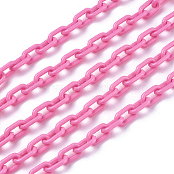 ABS Plastic Cable Chains, Oval, Hot Pink, 13.5~14x8x2mm, 14.9 inch~15.35 inch(38~39cm)/strand(KY-E007-02E)