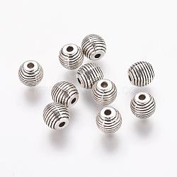 Tibetan Style Alloy Beehive Beads, Grooved Beads, Cadmium Free & Lead Free, Round, Antique Silver, 6mm, Hole: 1mm(X-PALLOY-6662-AS-RS)