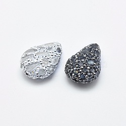 Natural Labradorite Beads, with Polymer Clay Rhinestone, teardrop, Mixed Color, 27.5~30x18~20x9~12mm, Hole: 0.8~1mm(RB-L031-17)