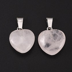 Heart Natural Rose Quartz Pendants, with Platinum Plated Brass Findings, 17~19x15~16x5~8mm, Hole: 2x7mm(X-G-Q371-07)