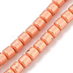 Electroplated Synthetic Non-Magnetic Hematite Beads Strands, Matte Style, Column, Rose Gold Plated, 3.9~4x3.8~3.85mm, Hole: 0.7mm, about 103pcs/strand, 16.38''(41.6cm)(G-Z032-E02-06RG)