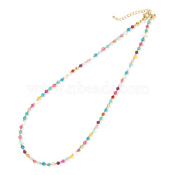 Faceted Round Dyed Mixed Stone & Brass Beaded Necklaces, Golden, Colorful, 16.54 inch(42cm)(TY8520)