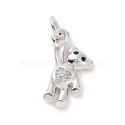 Brass Micro Pave Cubic Zirconia Charms, with Jump Ring, Bear Charm, Platinum, 15x12x2.5mm, Hole: 2.8mm(KK-C012-15P)