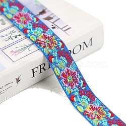 50 Yards Ethnic Style Embroidered Nylon Flower Jacquard Ribbon, for Bowknot Hairpin Headwear Clothing Accessories, Dodger Blue, 7/8 inch(22mm)(PW-WG55654-01)