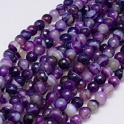 Natural Striped Agate/Banded Agate Beads Strands, Faceted, Dyed, Round, Indigo, 8mm, Hole: 1mm(G-G581-8mm-21)