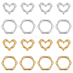 DICOSMETIC 16Pcs 4 Style Hexagon & Heart 304 Stainless Steel Linking Rings, Golden, 13~14x15x2.5mm, Inner Diameter: 5~10mm, 4pcs/color(STAS-DC0003-81)