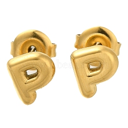 304 Stainless Steel Stud Earrings, Real 14K Gold Plated, Letter P, 7.5x6.5mm(EJEW-I316-01G-P)