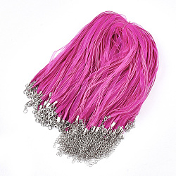 Waxed Cord and Organza Ribbon Necklace Making, with Iron Lobster Claw Clasps, Platinum, Deep Pink, 17.6 inch~17.8 inch(45~45.5cm), 7mm(NCOR-T002-146)