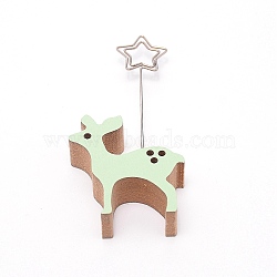 Deer Wood Name Card Holder, Photo Memo Holders, with Iron Star Clip, for Wedding, Birthday Party Table Number Sign, Pale Green, 110x50x18mm, Hole: 3mm(KS-TAC0001-05)