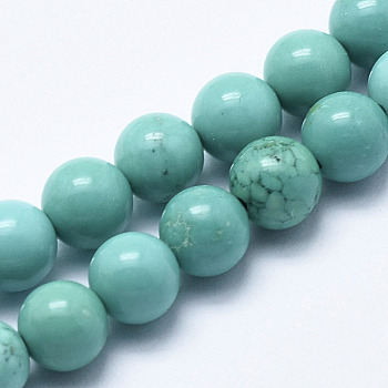 Natural Magnesite Beads Strands, Dyed & Heated, Round, Dark Cyan, 4mm, Hole: 1mm, about 95pcs/strand, about 15 inch