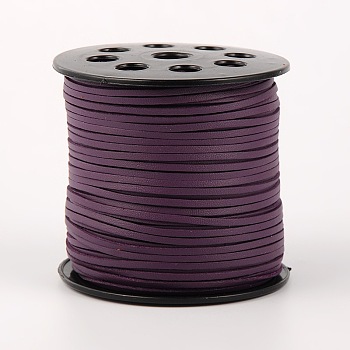 Korean Faux Suede Cord, Faux Suede Lace, with PU Leather, Purple, 3x1.5mm, about 100yards/roll(300 feet/roll)