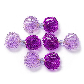 Copper Wire Wrapped Glass Beaded Bowknot Cabochons, Magenta, 24x41x5.5mm
