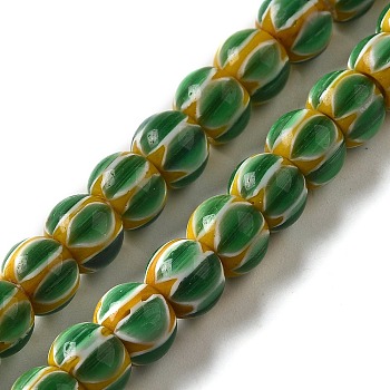 Handmade Lampwork Beads, Drum with Eye Pattern, Sea Green, 6~7x3.5mm, Hole: 1.8~2mm, about 129~134pcs/strand, 25.51~25.98''(64.8~66cm)