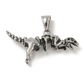 316 Surgical Stainless Steel Pendants, Dinosaur Charm, Antique Silver, 24x46.5x13mm, Hole: 4x8mm