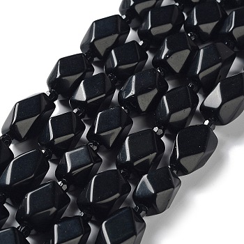 Natural Obsidian Beads Strands, with Seed Beads, Faceted, Rhombus, 12~15x9~12x9~12mm, Hole: 1~1.2mm, about 20~21pcs/strand, 15.20~15.51 inch(38.6~39.4cm)