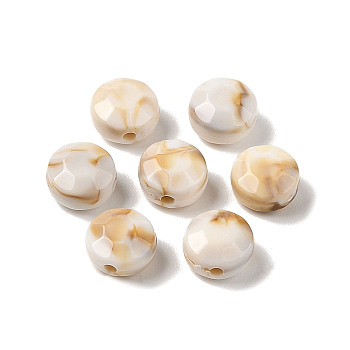 Two Tone Opaque Acrylic Beads, Imitation Gemstone, Flat Round, WhiteSmoke, 9.5x9.5x6mm, Hole: 1.8mm, about 1190pcs/500g