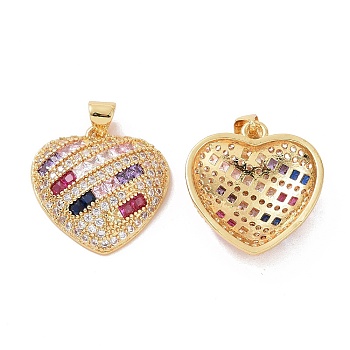 Brass Micro Pave Cubic Zirconia Pendants, Heart Charm, Real 18K Gold Plated, 21.5x20x5mm, Hole: 3.5x4mm