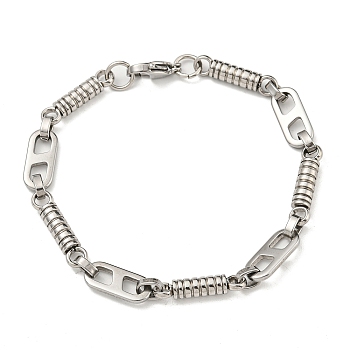 304 Stainless Steel Column & Oval Link Chain Bracelet, Stainless Steel Color, 8-3/4 inch(22.3cm), Wide: 7.5mm