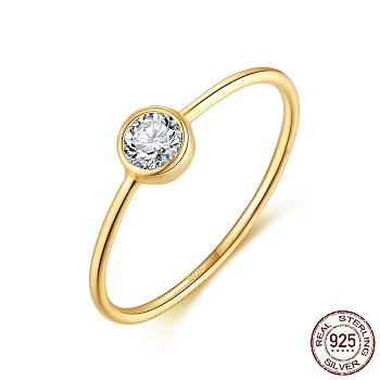 925 Sterling Silver Thin Finger Rings, Cubic Zirconia Birthstone Ring for Women, with S925 Stamp, Real 14K Gold Plated, 1~4.5mm, US Size 8(18.1mm)