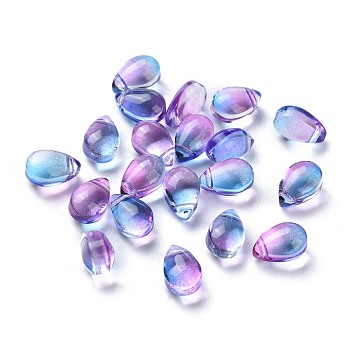 Transparent Glass Beads, Top Drilled Beads, Teardrop, Slate Blue, 9x6x5mm, Hole: 1mm