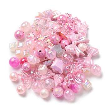 Acrylic Beads, Mixed Shapes, Pink, 8~51x8~51x6~27.5mm, Hole: 1.8~3.8mm, about 163pcs/350g, 350g/bag