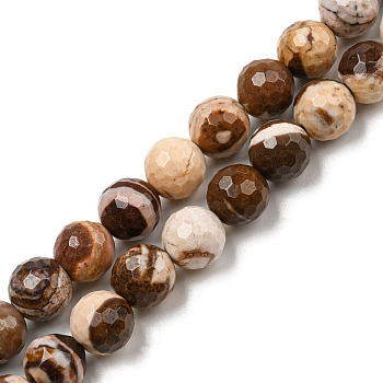 Natural Zebra Jasper Beads Strands, Faceted(128 Facets), Round, 8~8.5mm, Hole: 1.2mm, about 45pcs/strand, 15.08~15.16 inch(38.3~38.5cm)