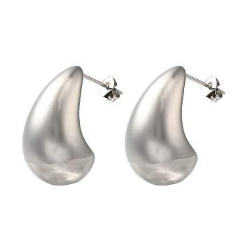 304 Stainless Steel Teardrop Stud Earrings for Wome, Stainless Steel Color, 25.5x15mm.