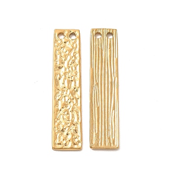 Vacuum Plating 304 Stainless Steel Pendants, Textured Rectangle Charms, Golden, 30x7x1mm, Hole: 2mm