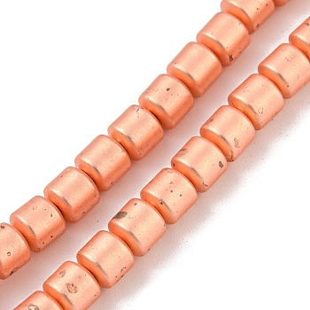 Electroplated Synthetic Non-Magnetic Hematite Beads Strands, Matte Style, Column, Rose Gold Plated, 3.9~4x3.8~3.85mm, Hole: 0.7mm, about 103pcs/strand, 16.38''(41.6cm)