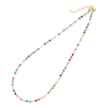 Faceted Round Dyed Mixed Stone & Brass Beaded Necklaces, Golden, Colorful, 16.54 inch(42cm)