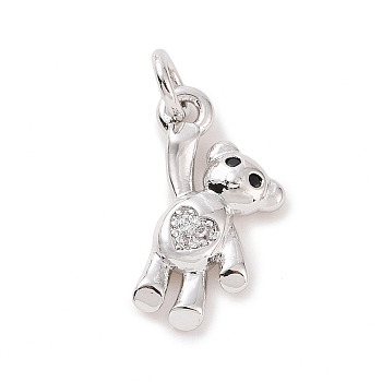 Brass Micro Pave Cubic Zirconia Charms, with Jump Ring, Bear Charm, Platinum, 15x12x2.5mm, Hole: 2.8mm