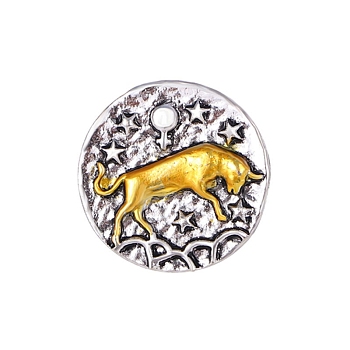 Constellation Alloy Pins, Round Brooch, Zodiac Sign Badge for Clothes Backpack, Taurus, 18mm