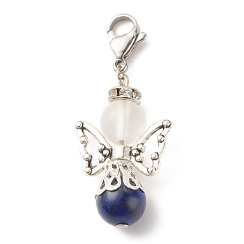 Natural Lapis Lazuli Pendant Decorations, with Alloy Findings & 304 Stainless Steel Lobster Claw Clasps, Angel & Fairy, 40mm