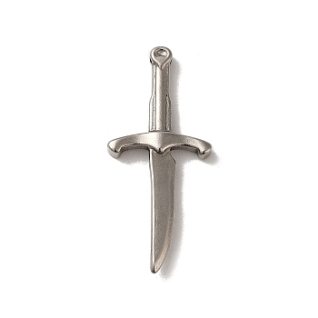 Non-Tarnish 304 Stainless Steel Pendants, Cadmium Free & Lead Free, Sword Charm, Stainless Steel Color, 43.5x19.5x4.5mm, Hole: 1.7mm